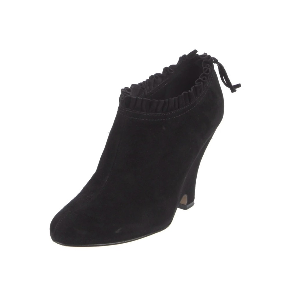 Miu Miu Suede Ruffle Embellishment Mules Size 42 Black